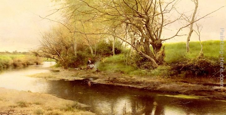 Emilio Sanchez-Perrier A Campfire By The River's Edge